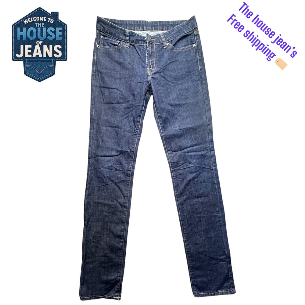 UNIQLO Women’s Straight Jeans Size 25x34-Blue Slim Fit Stretch Denim